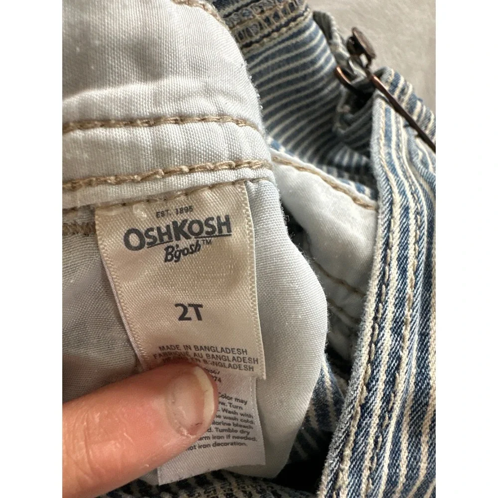 OshKosh Bgosh 2T Hickory Stripe Vestbak Railroad Denim Overalls Blue White Kids
